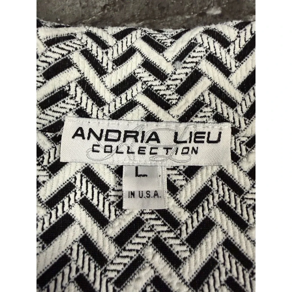 VTG Andria Lieu Womens 3 Button Black White‎ Chevron Knit Jacket 3/4 Sleeve Sz L